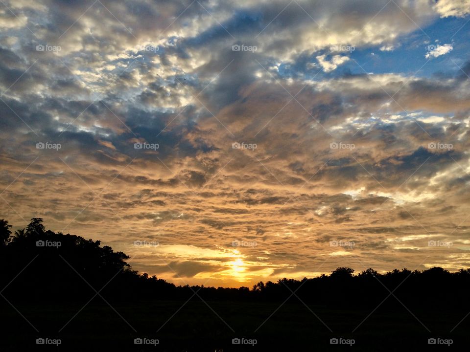 Evening, Sunset on blue sky, Mostly clouds 