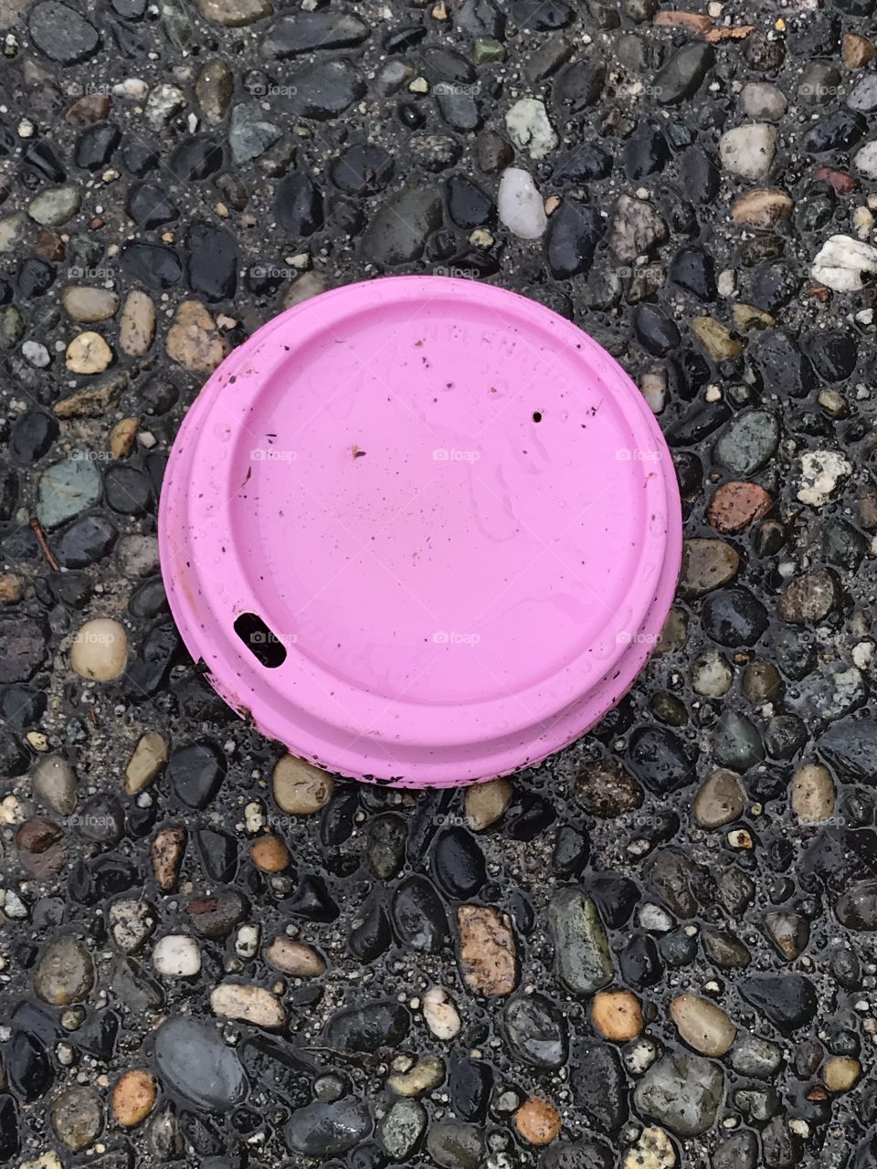 Pink lid on stone walk