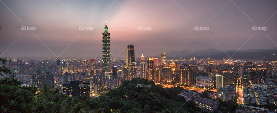 Taipei cityscape at night from elephant mountain