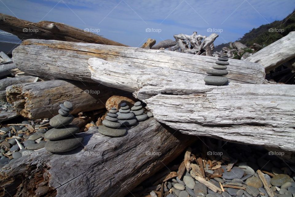 Stacked stones on Olympic Peninsula