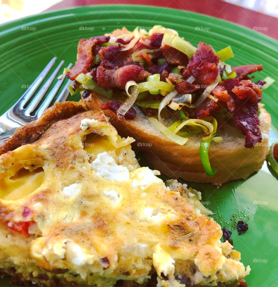 Frittata And Bacon And Leeks On Bread