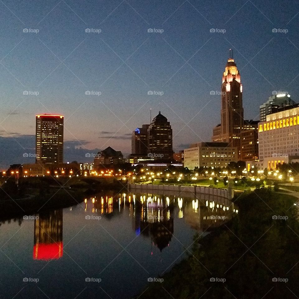 Downtown Columbus, Ohio at dusk