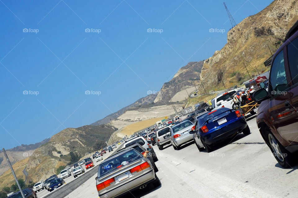 Traffic jam on The 5 in Los Angles California. 