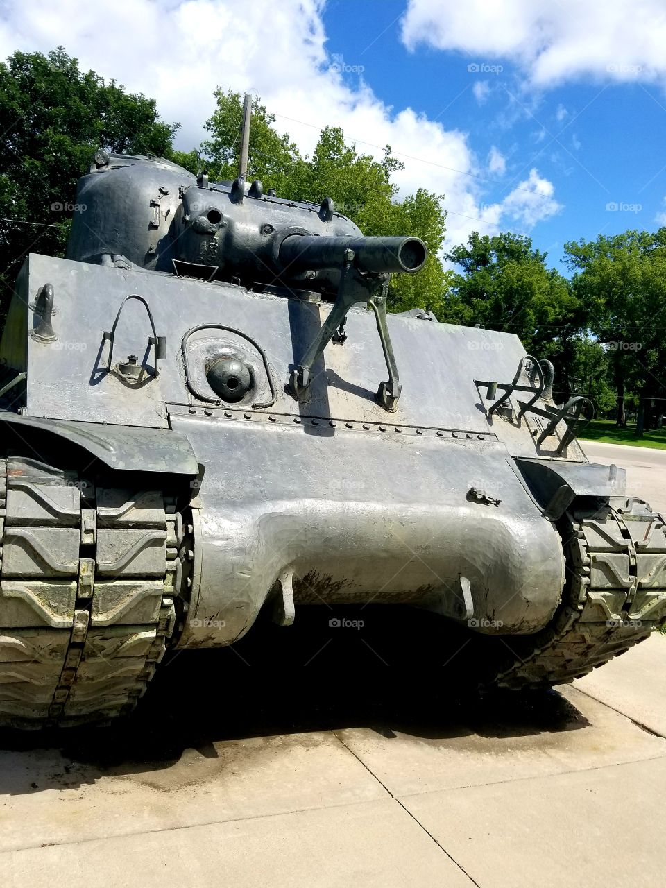 Front of army tank close up