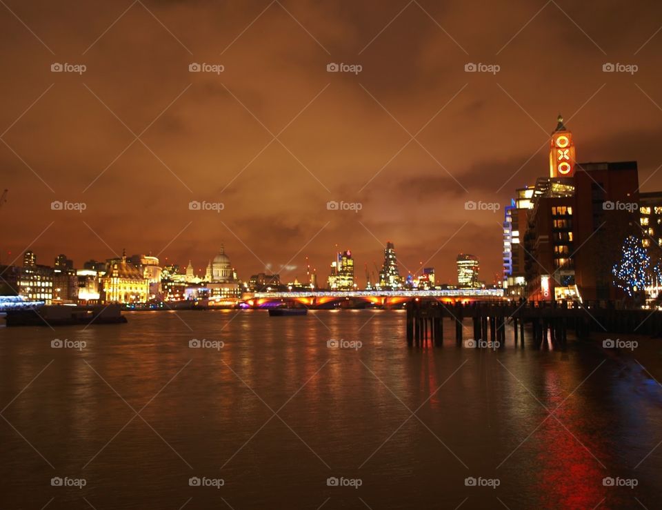 London skyline at night from the Southbank 