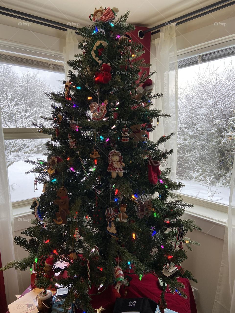 Christmas tree trimmed with a snowy day