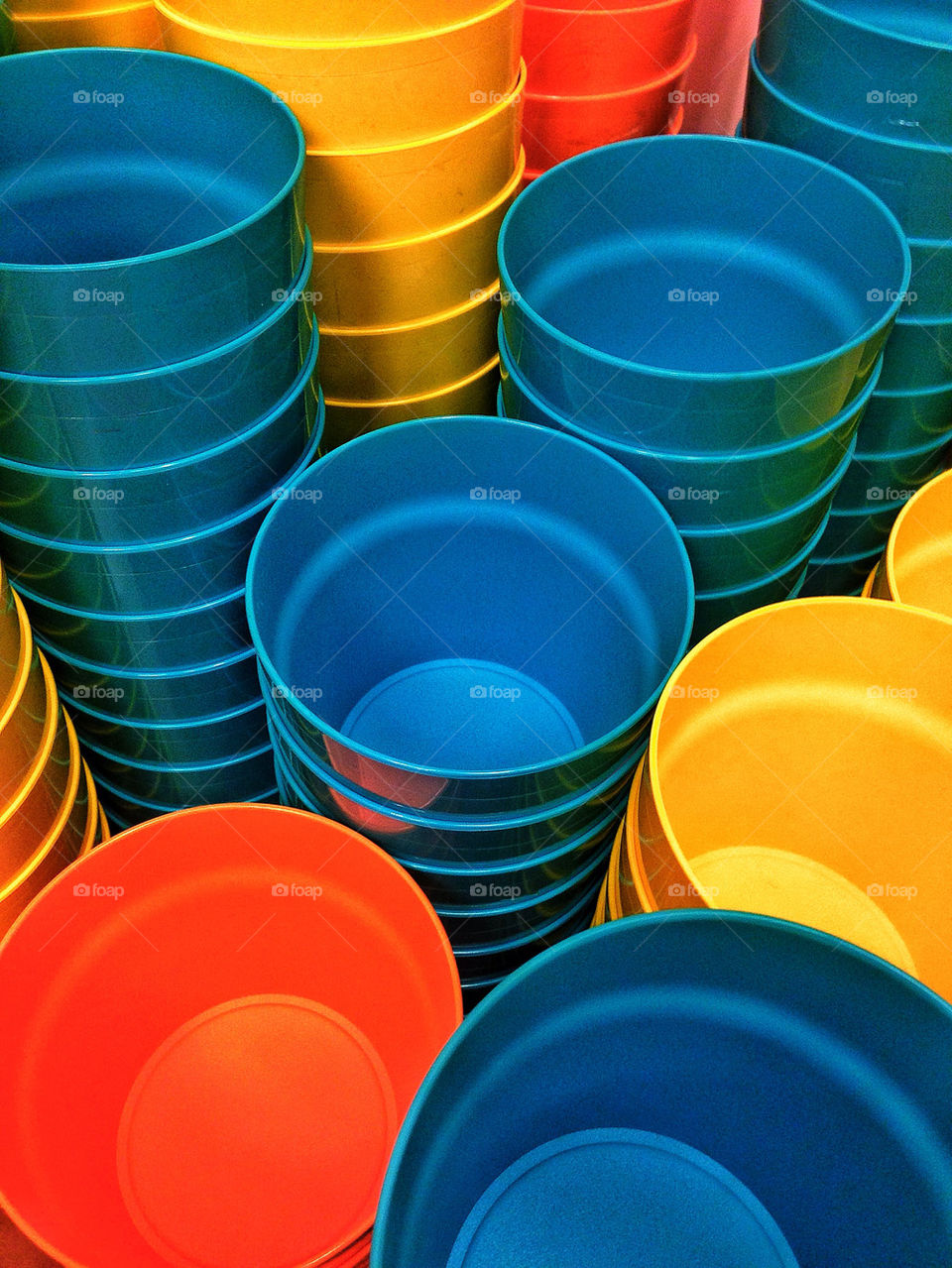 Plastic cups in stacks