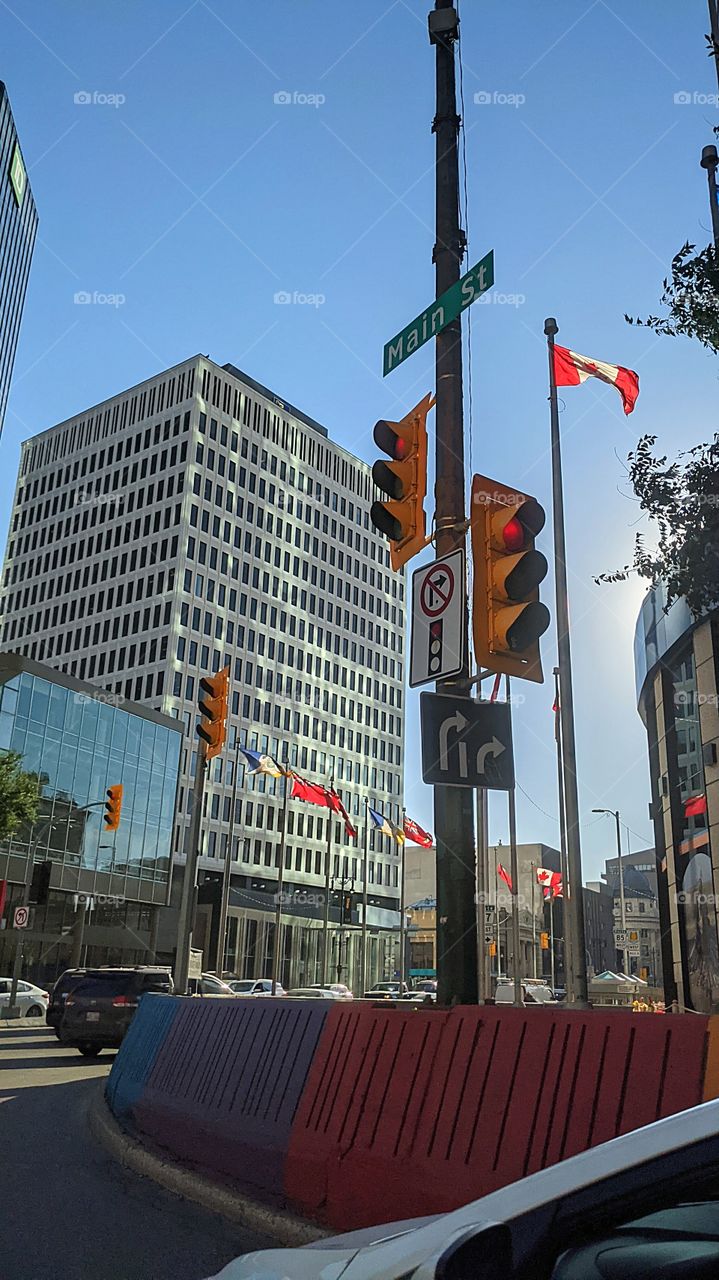On main Street at the light in downtown Winnipeg