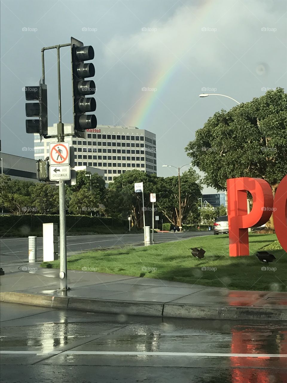 Rainbow after rain in Los Angeles, CA.