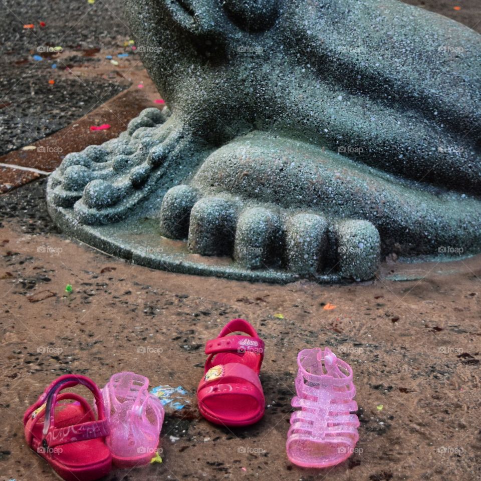 shoes off at the sprinklers