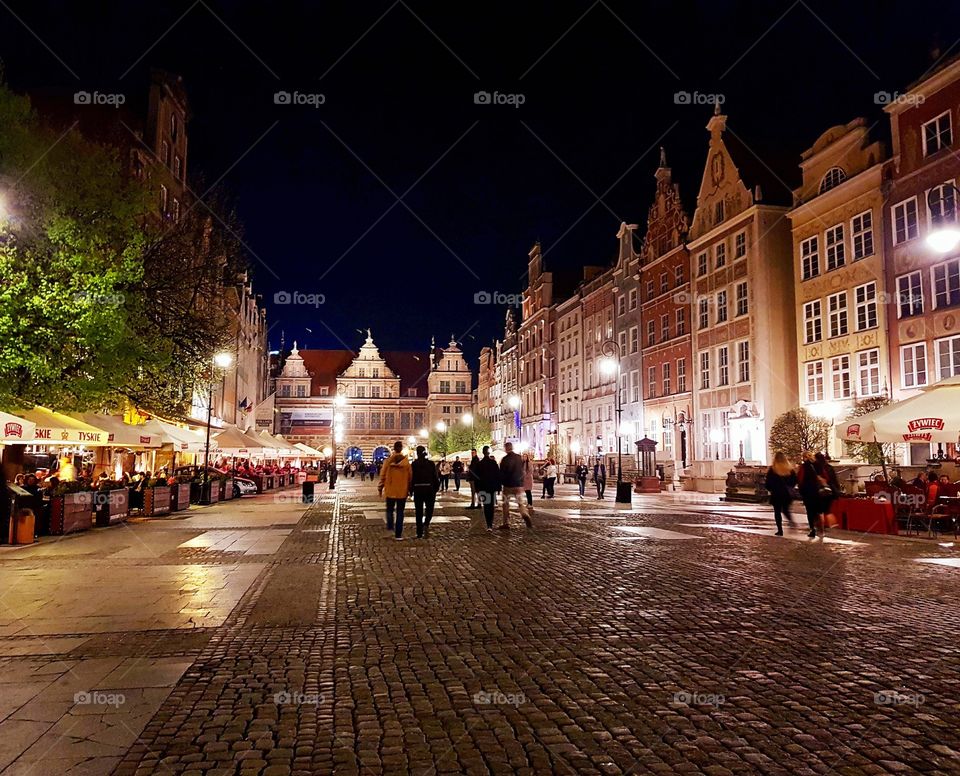 Long street of gdansk at night 