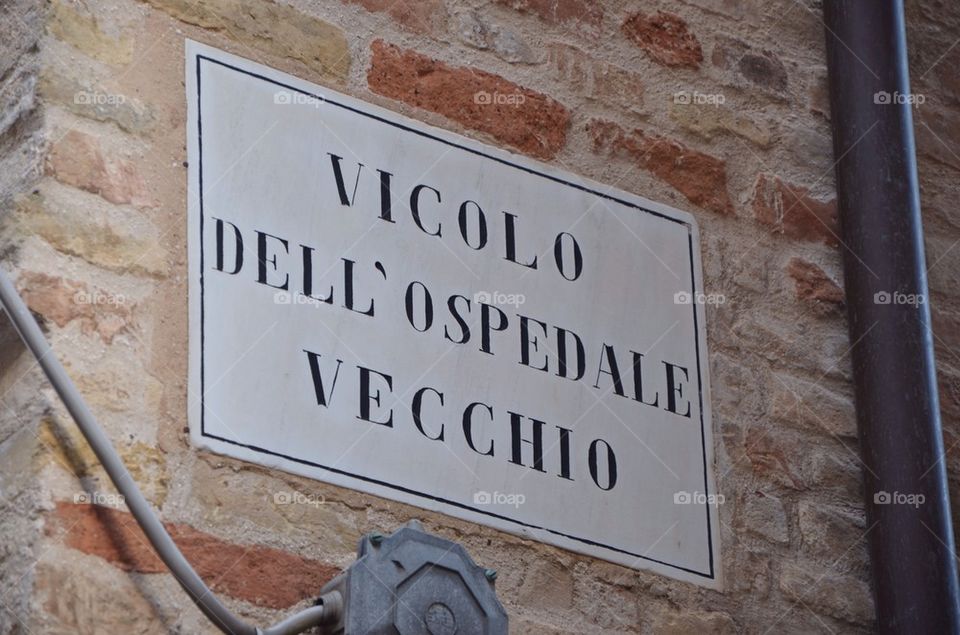 Recanati, Marche region, Italy, Marble alley streetsign