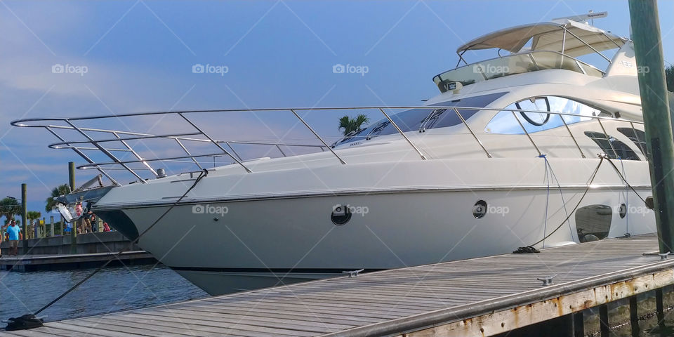 Yacht docked in north Carolina waterway at coast.