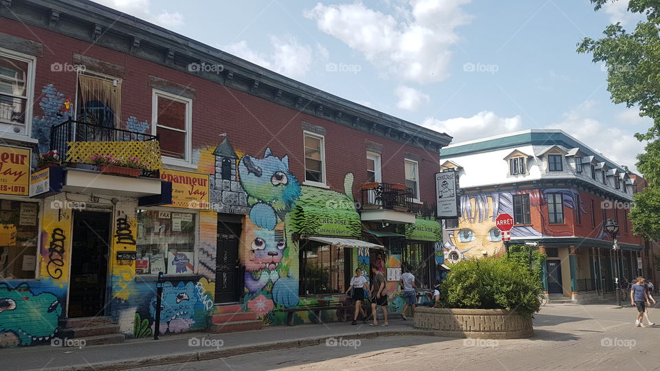 Front murals in Duluth street at the Plateau district, Montreal, Quebec, Canada.