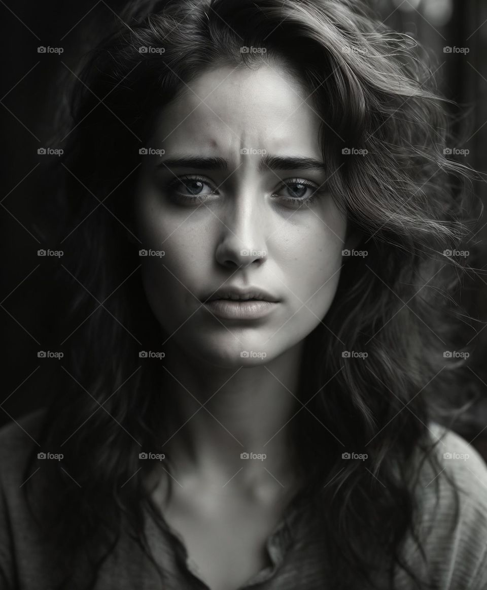 portrait of a woman with a sad look on her face