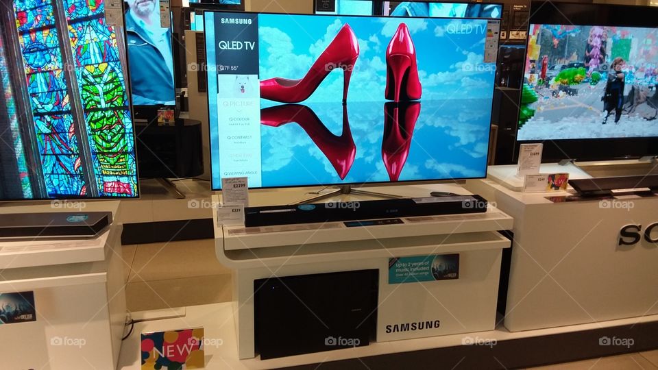 Samsung QLED television 4K Ultra High Definition TV displayed at Peter Jones department store Sloane square Chelsea Kings road London