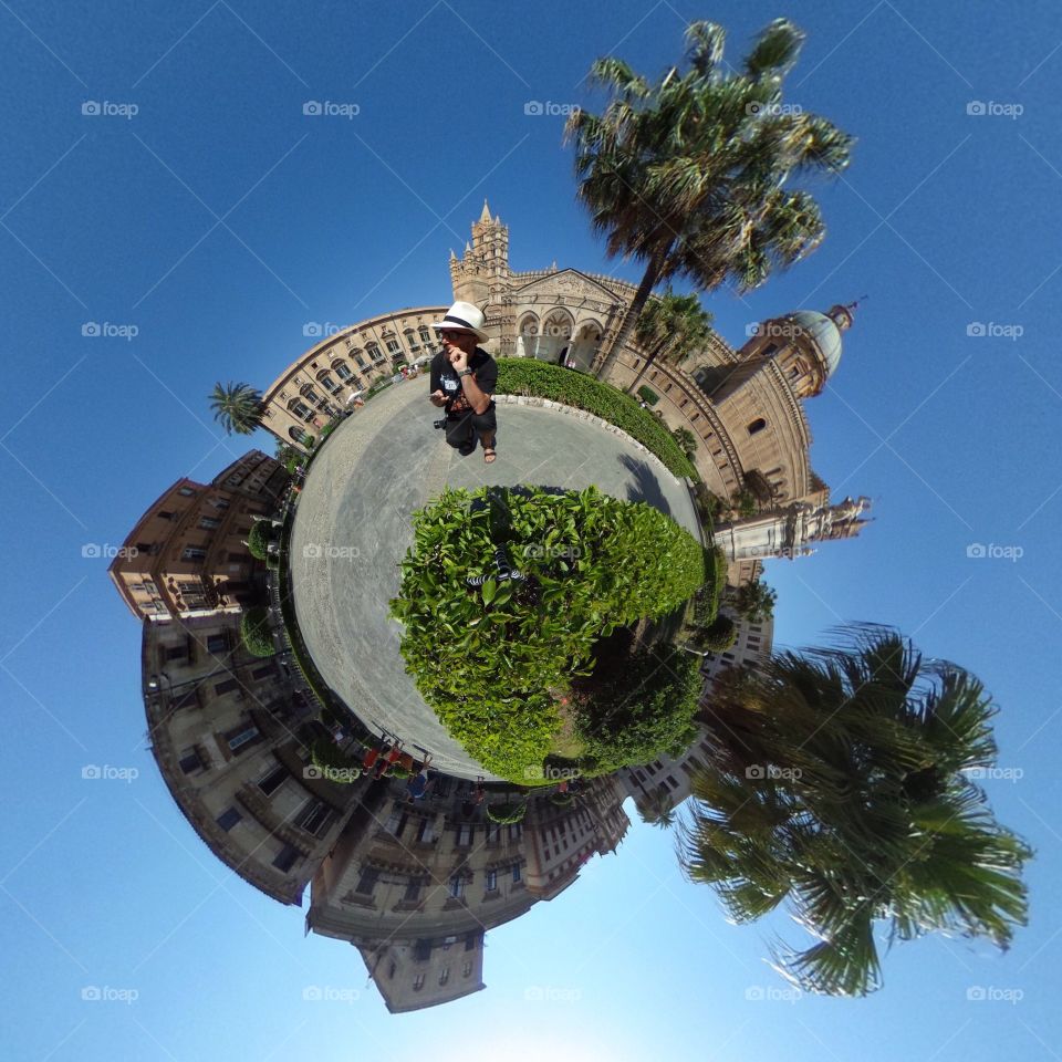 Fish eye lens view of ancient church