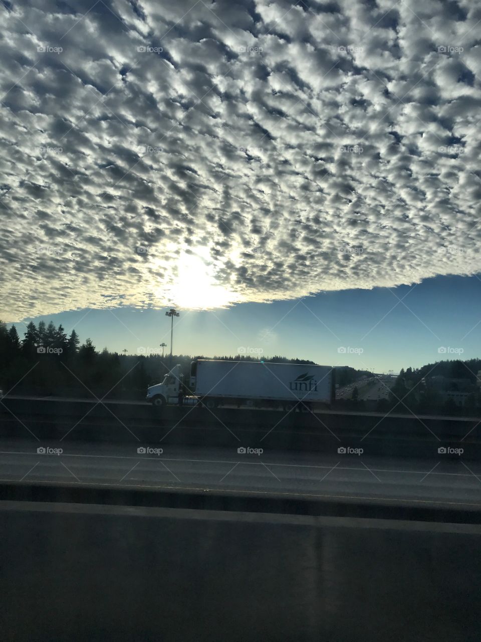 A beautiful sunrise on the highway in Seattle Washington.