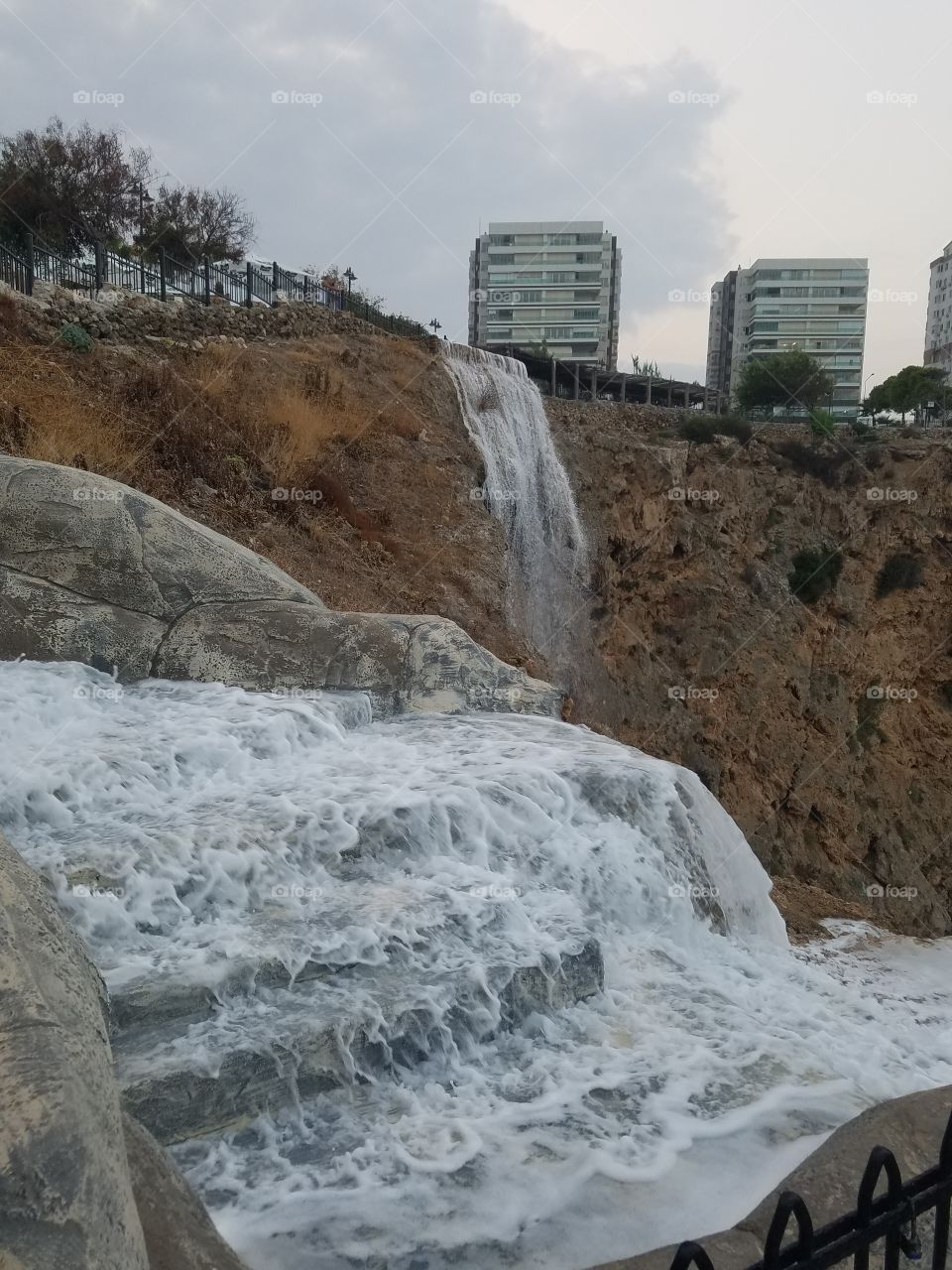 two waterfalls falling into the sea in Antalya turkey