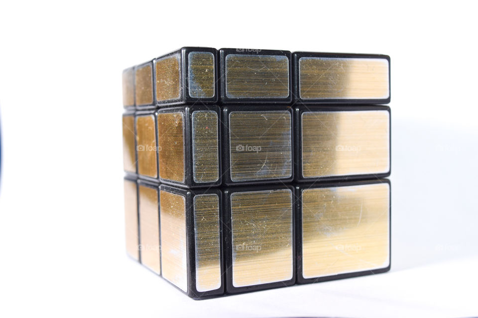 Detailed Shape Rubicks Cube Gold. Golden rubicks cube, shaped, 