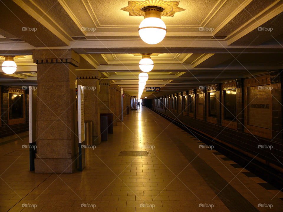 Tunnel vision indoors of metro station Hohenzollernplatz, one of the oldest in Berlin, Germany.