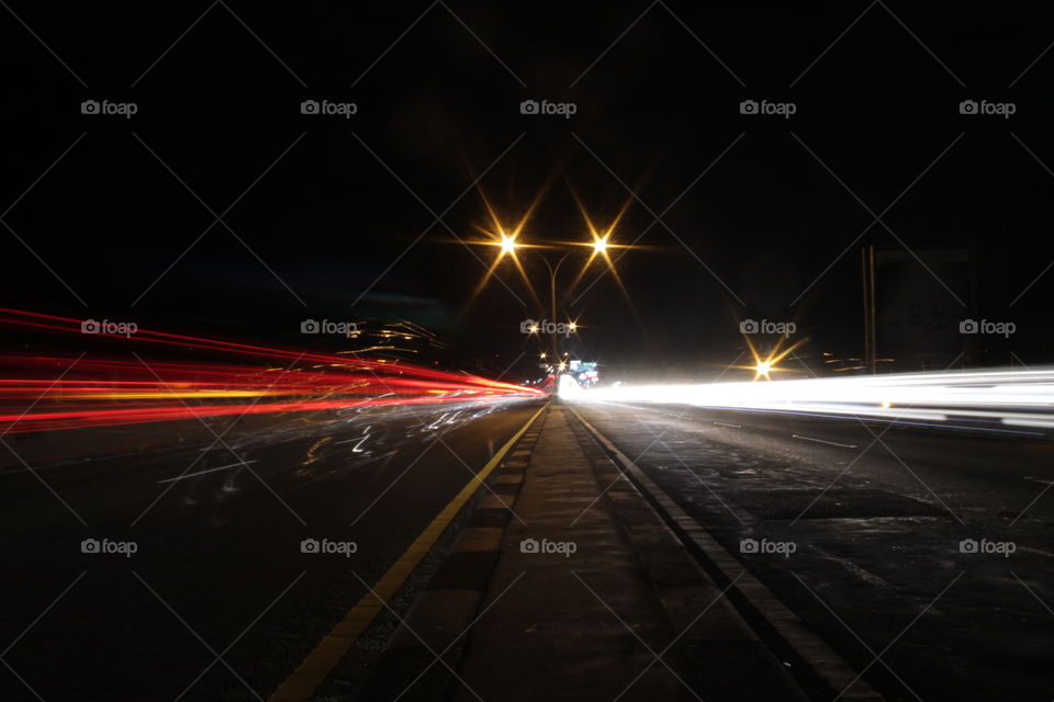 the light line from the vehicle at night
