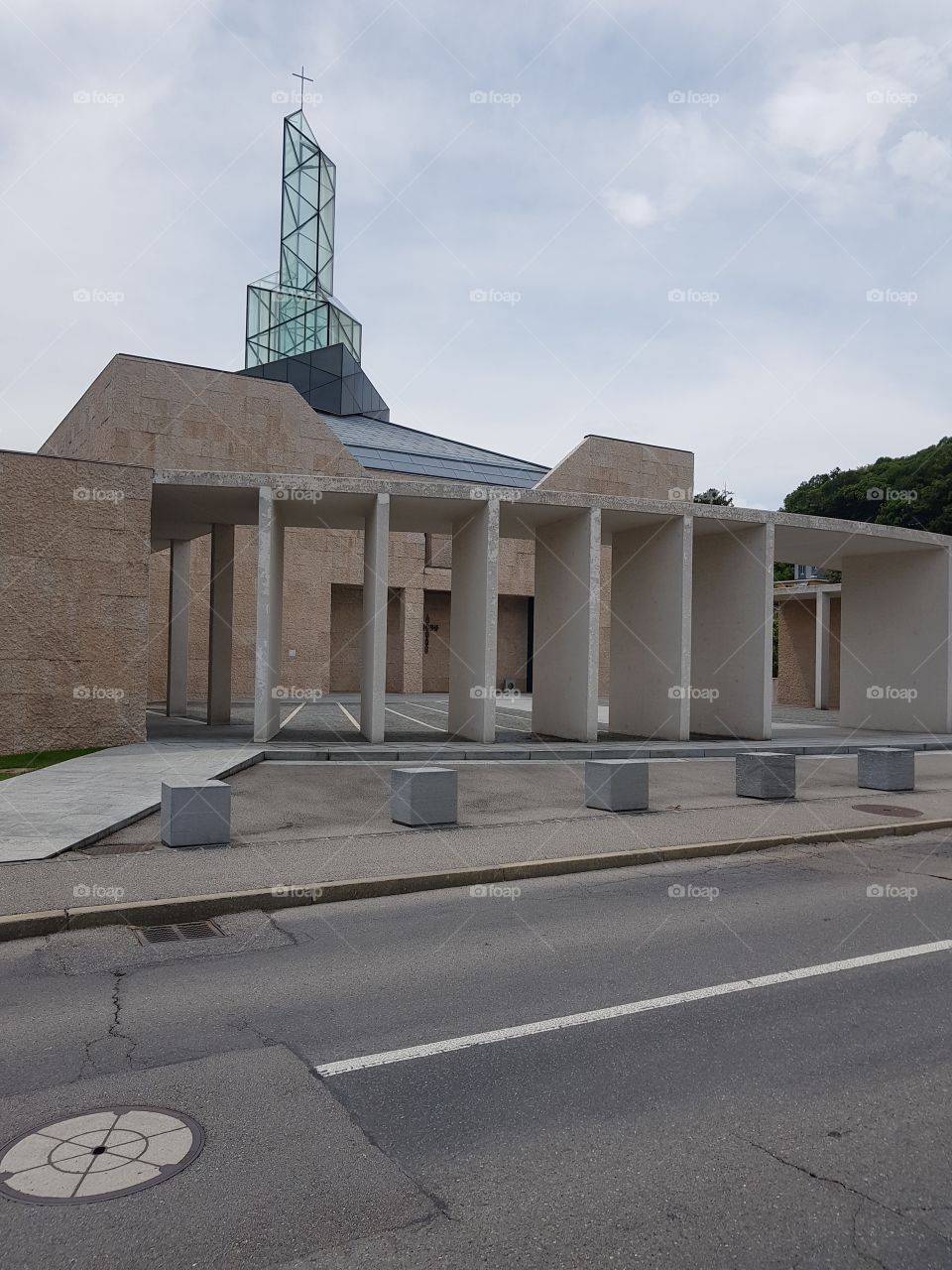 The new church of Breganzona, designed by world-famous architect Mario Botta - Lugano, Canton Ticino, Switzerland.