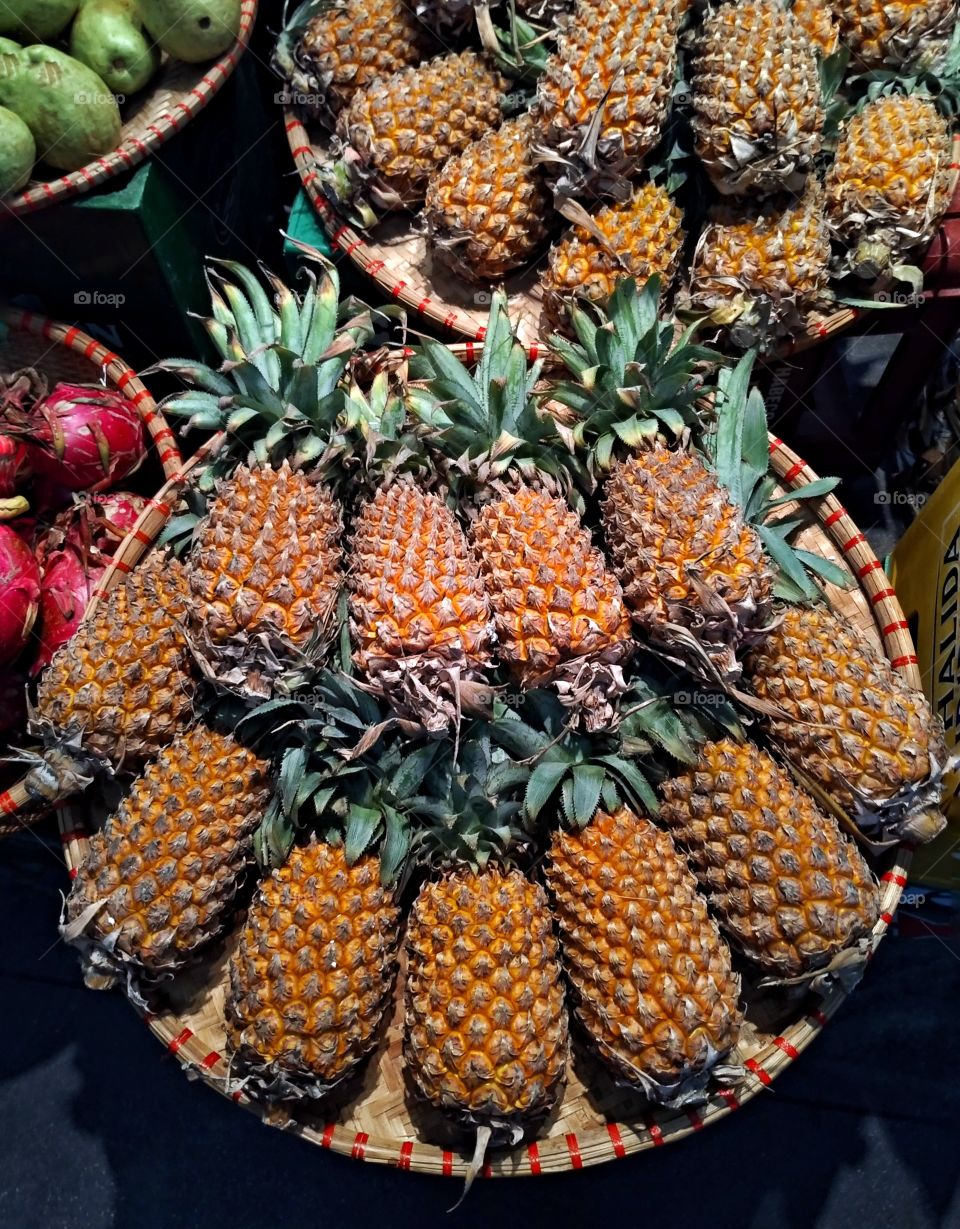 Food market. Pineapples
