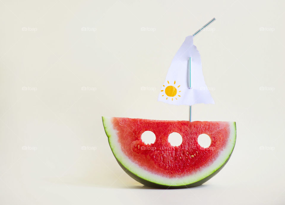 Watermelon slice like a boat