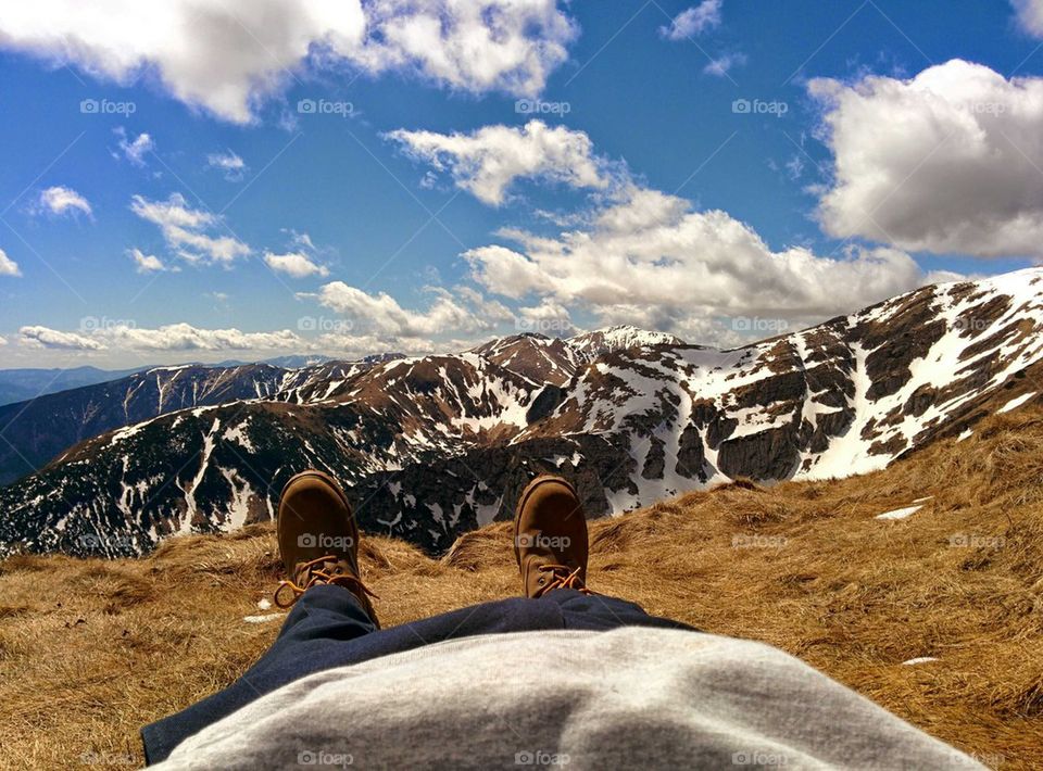 A person relaxing on mountain