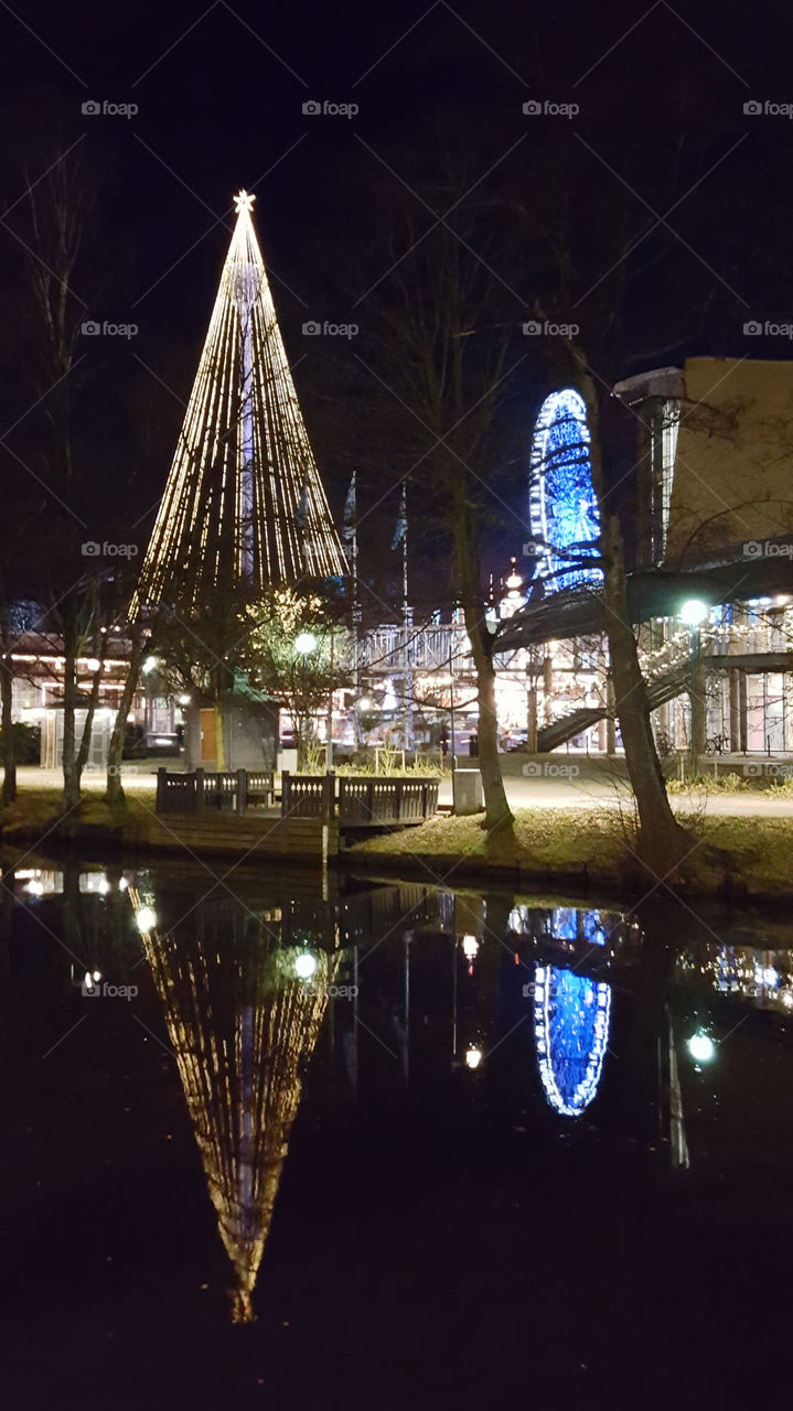 The Liseberg Christmas tree and the Liseberg Wheel - reflections - Gothenburg 
