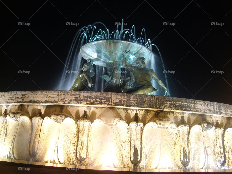 Malta La Valletta Triton fountain on night