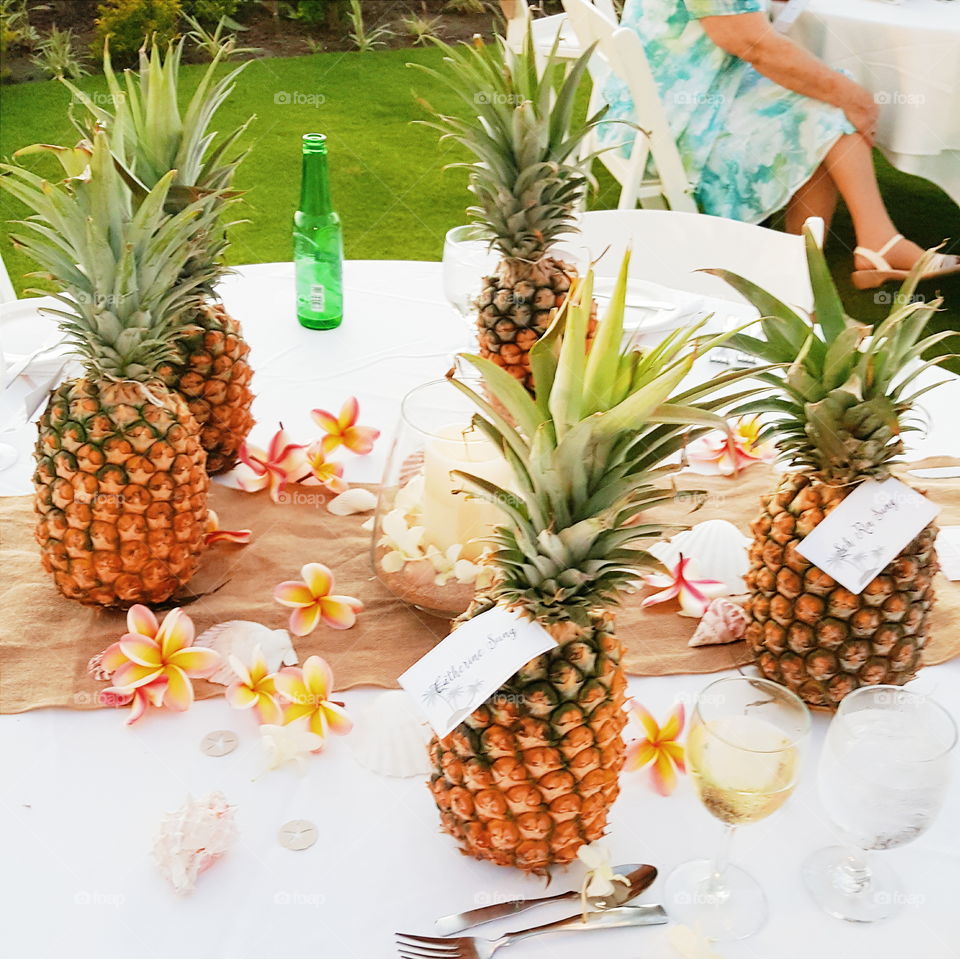 wedding table. table with pineapples
