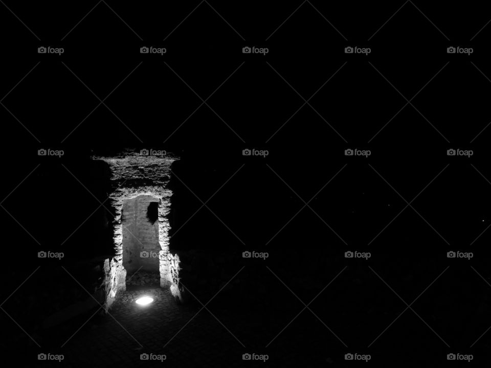 Monochrome Castle Guard, Night, Castelo de Vide, Portugal