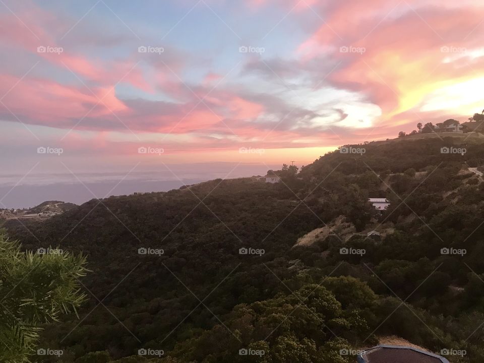 Gorgeous sunset in Malibu mountains, California, USA