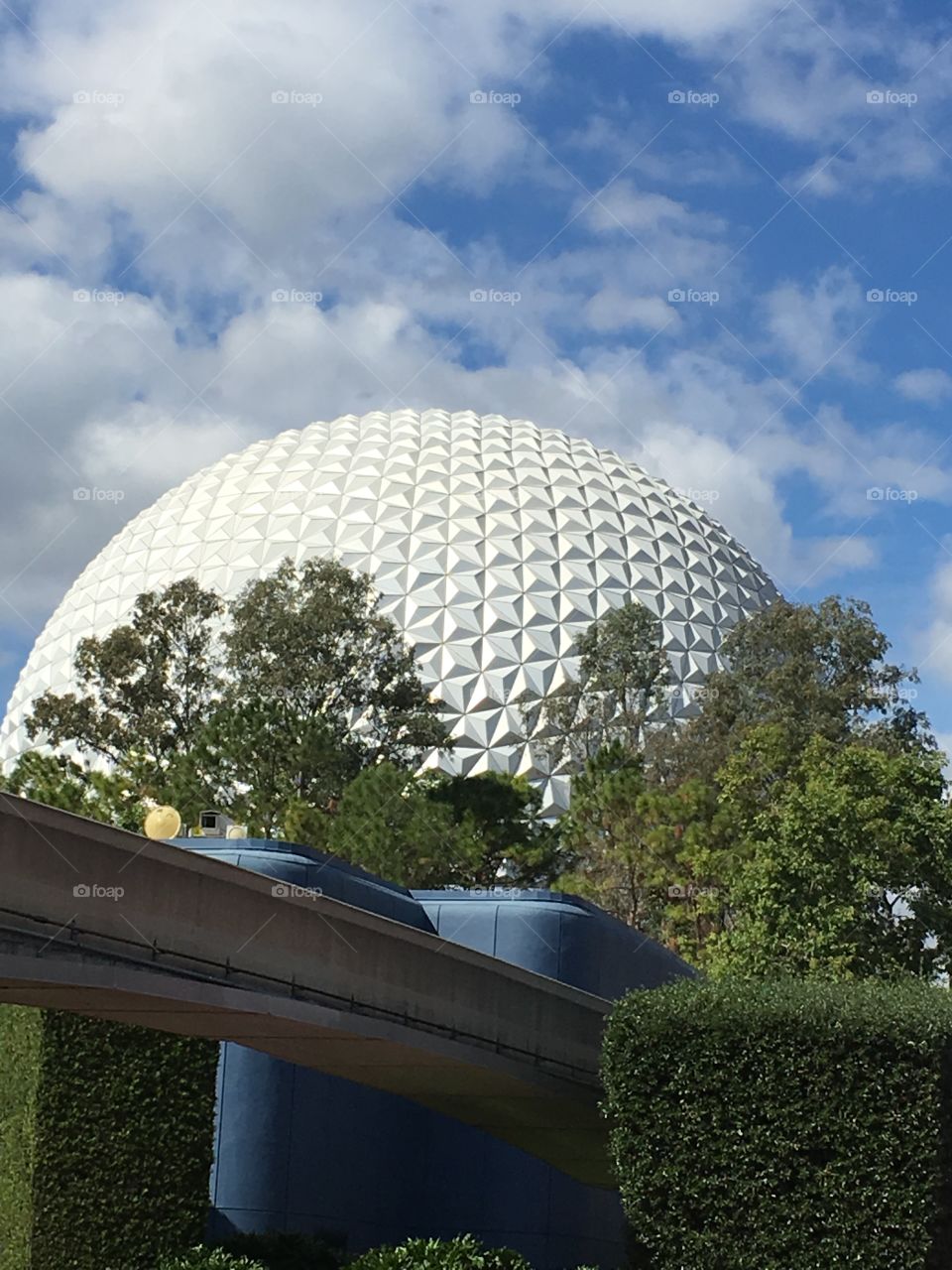 Monorail track and Spaceship Earth - Epcot