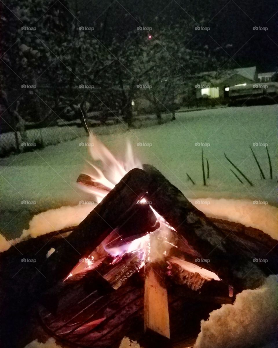 Fire pit Snowy Night