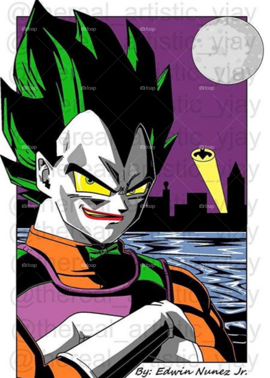 Joker and Vegeta fusion that I like to call Joketa, prince of sayian clowns!!