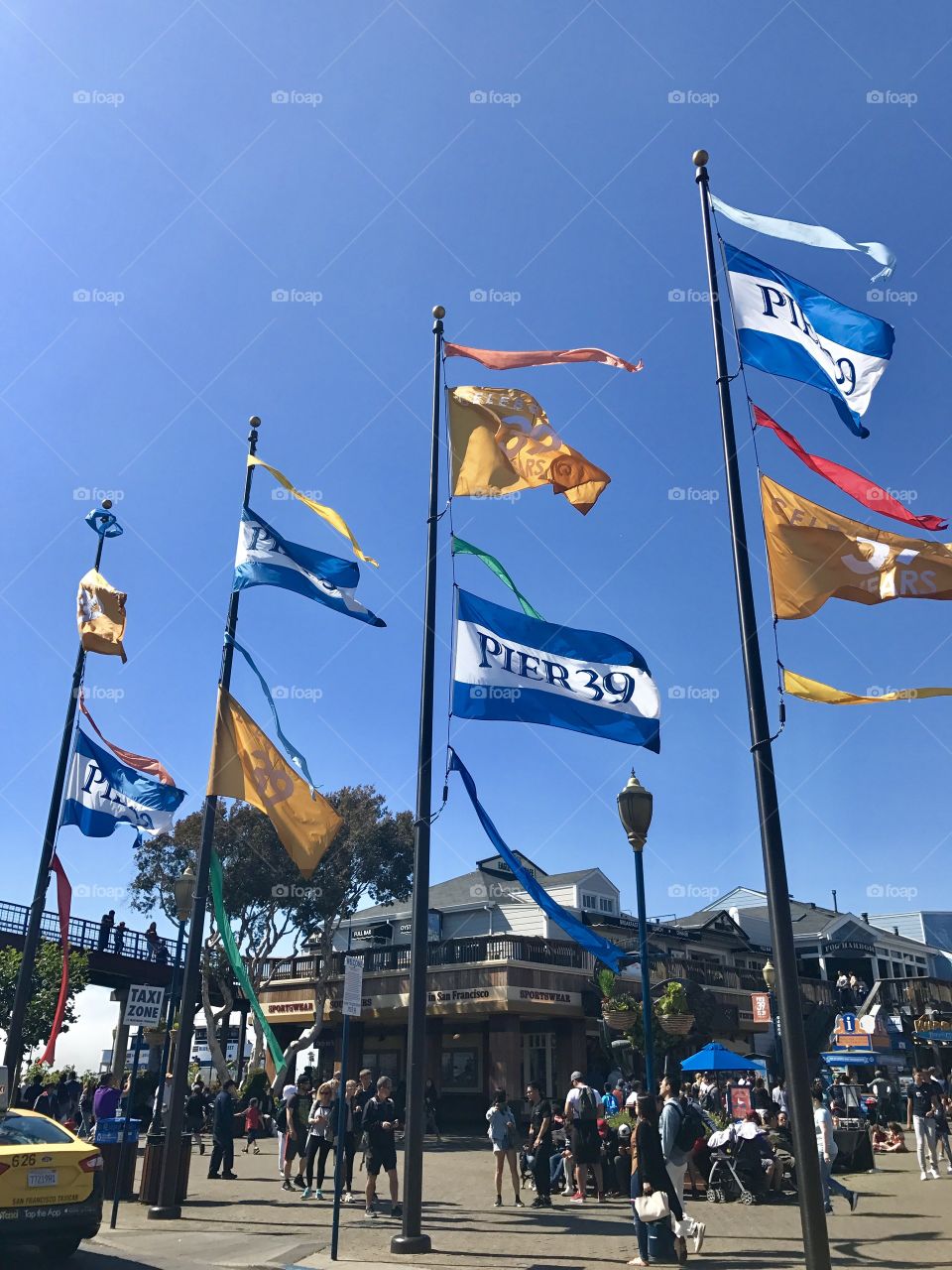 Flags flying high at Pier 39, San Francisco. 