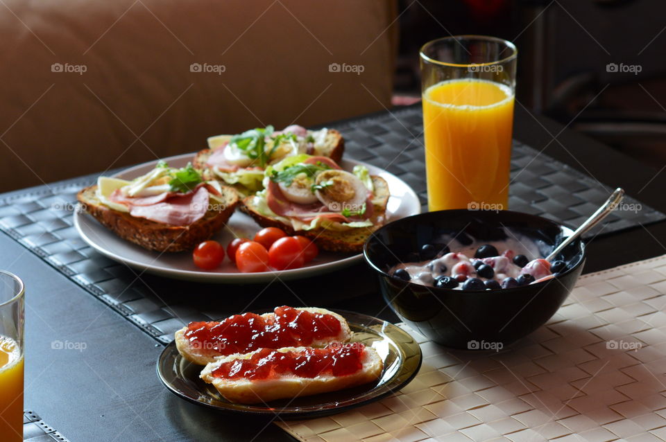 Close-up of healthy breakfast on table