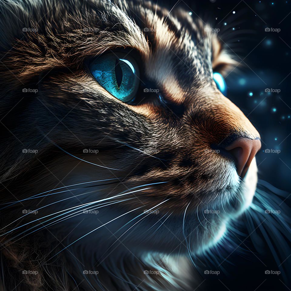 close up of a cat face with round eyes, in the style of vray tracing, photo-realistic techniques