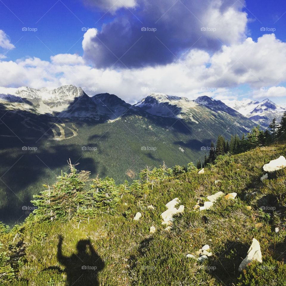 Shadow on a hike in Whistler 