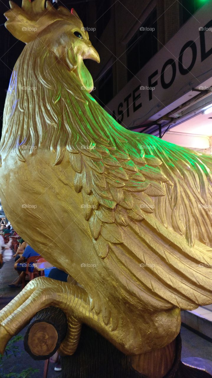 For the Chinese calendar, this year would be the year of the rooster. This is probably why there is a giant gold rooster in a coffee shop.