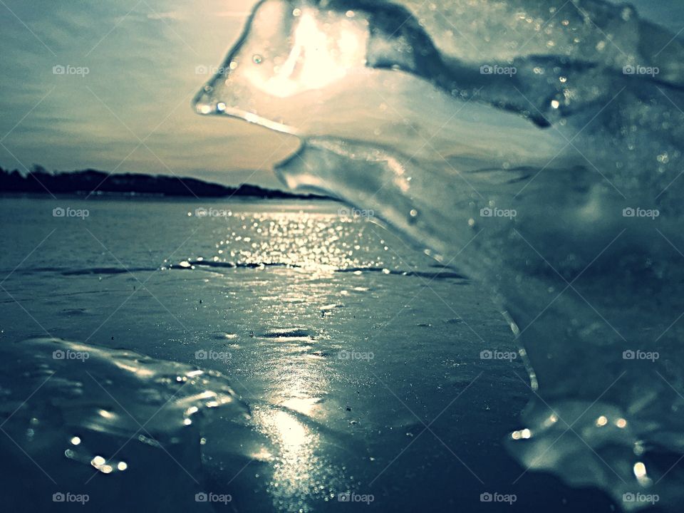 Frozen reservoir. Middletown Rhode Island.  