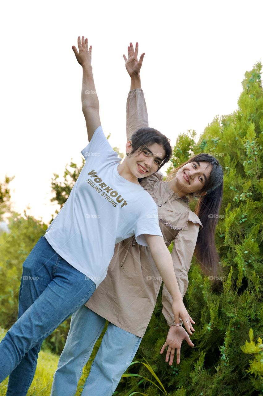 Best friends posing for picture 