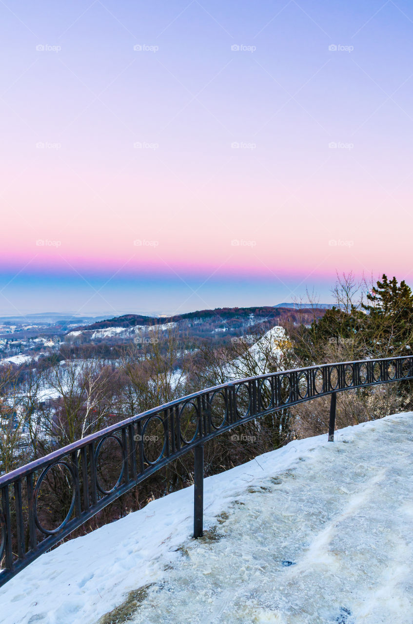 Lviv cityscape during the sunset