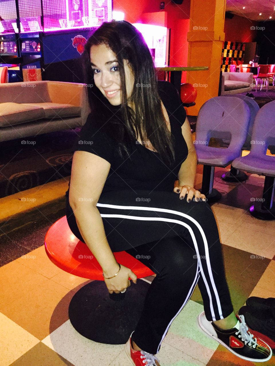 bowling babe. Bowling having fun