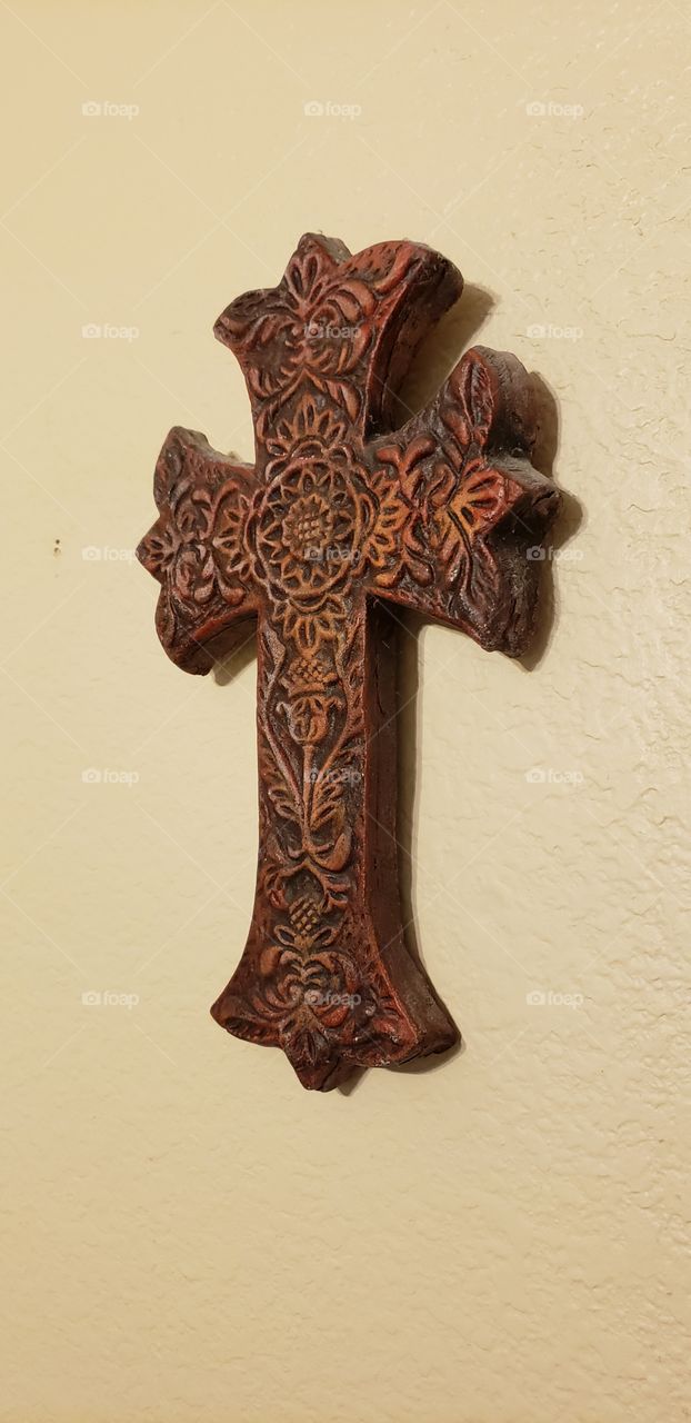 Cross on living room wall - Jesus Christ in home - Christian - Christianity