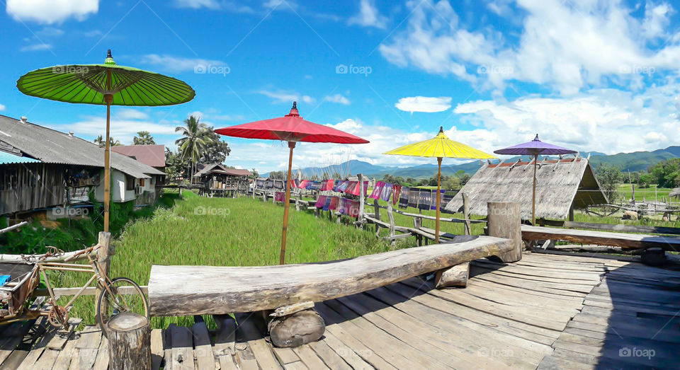 The coffee shop on the rice paddies that are attractions Amphoe PUA, Nan province.