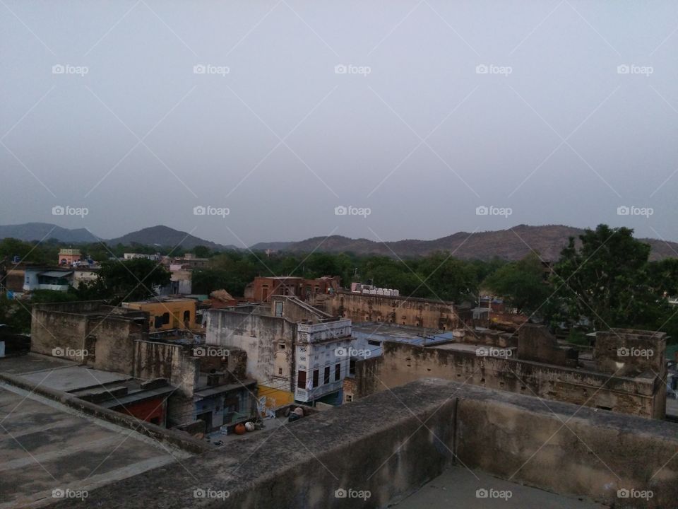 High angle view of old buildings